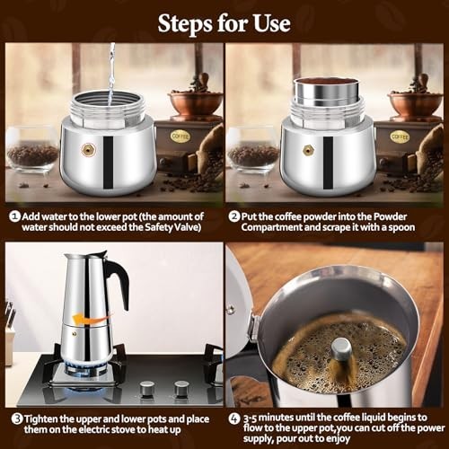 2 Cup Stovetop Espresso Coffee Maker 100ml Stainless Steel Induction