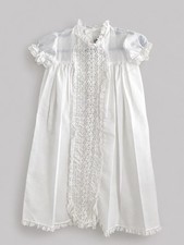 Antique Vintage Christening Dress Gown White Lace Trim / Slip Bib 0-3 Mo.