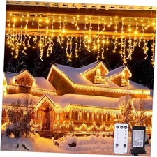  38.8FT Icicle Lights for Outside, 400 LED Icicle 400LED/38.8FT Warm White