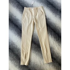 MNG Suit Mango High Rise Slit Front Hem Plain Cream Slim Pants Size 4 Small