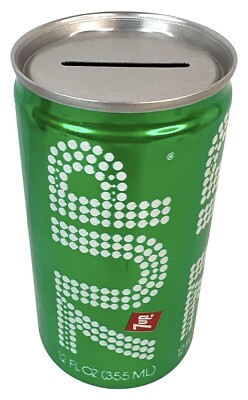 Vintage 7 Up Soda Can Coin Bank Green White Aluminum 12 Oz Slot Top Preowned