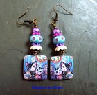 Cat Earrings Two Colorful Cats Handmade Artisan Earrings Furbabies Feline Kitty — photo 2