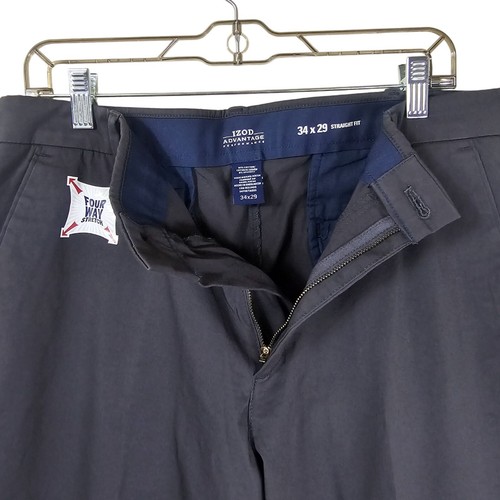 Izod Advantage Mens Straight Fit Pants Sz 34 Gray Stretch SportFlex Waistband - Picture 3 of 10