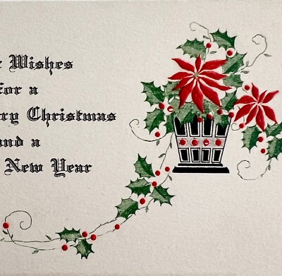 Christmas Victorian Greeting Card Embossed Holly Poinsettia Lamp PCBG11E