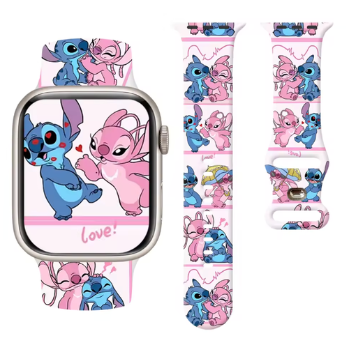 Apple Watch Band Disney Stitch Pink for size 38/40/41/42/44/45/49 mm, Silicone,