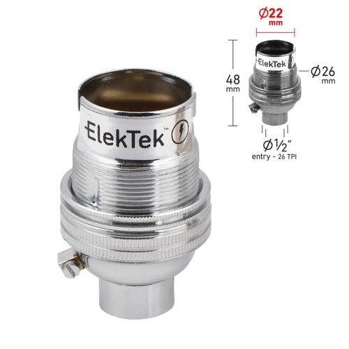 ElekTek B22 Unswitched Bayonet Light Lamp Bulb Holder Socket 10mm or 1/2" inlet - Picture 20 of 27