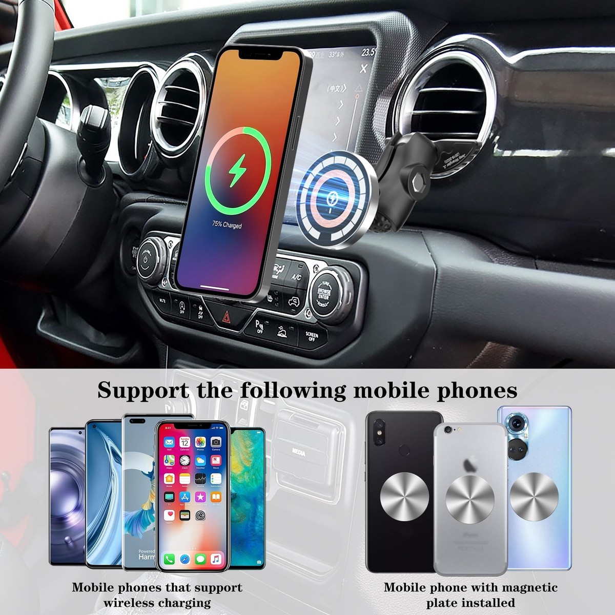 Magnetic Wireless Car Charger Fit Magsafe for 2018-2023 Jeep