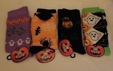  4 Pair New Ladies Halloween Socks Size 9-11 Ghost Pumpkin Spider Cat Bat