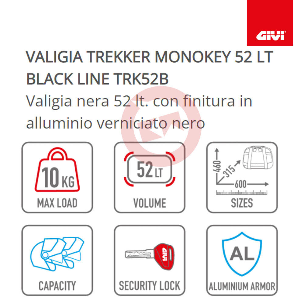 Bauletto Givi Trekker Monokey con finitura in alluminio