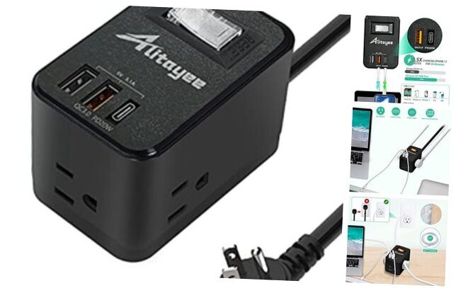Surge Protector Power Strip,Travel Power Strip,Multiplug Desktop Power PD-Black