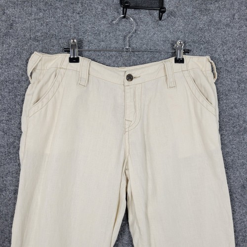 TRUE RELIGION Cream Linen Safari Pants Straight Leg Mid Rise Summer SIZE 27 - Picture 4 of 13