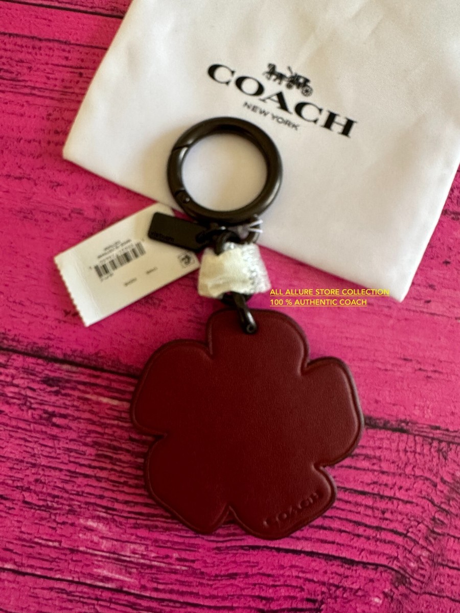 Coach Tea Rose Charm Keychain Key Fob 17449 Pewter Cherry Red