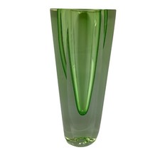 Stunning Murano Sommerso Green and Clear Hand Blown Vase, As Is