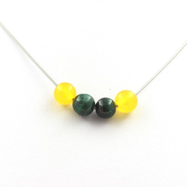 Halskette Perlen Achat Gelb + Malachit Aus Kongo 8 Mm Kette Aus Edelstahl-image
