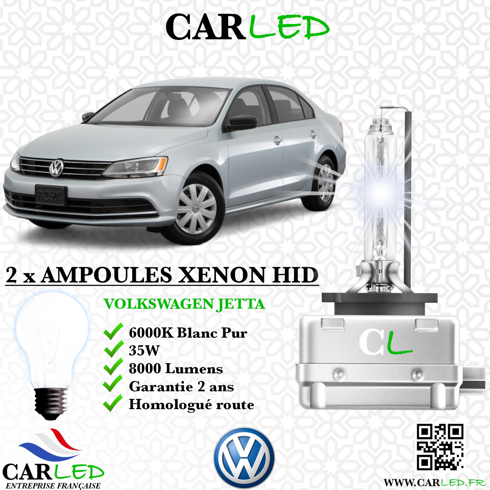 Kit HID Xénon 6000K 8000lm pour Volkswagen Jetta fini le manque de visibilité la nuit