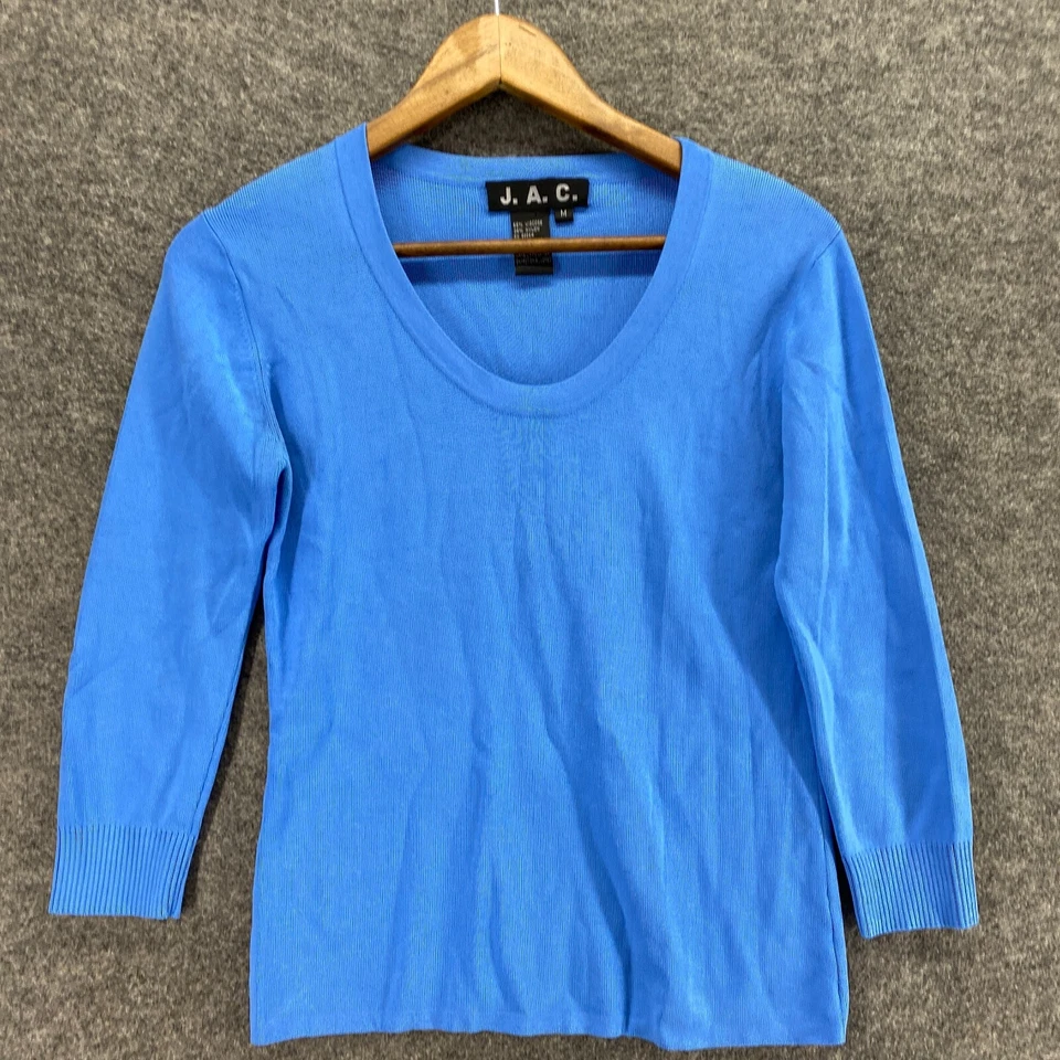 J.A.C. Suéter Pullover Mujer M Medio Azul Tejido Manga Larga Cuello Redondo Informal Foto 4 de 4