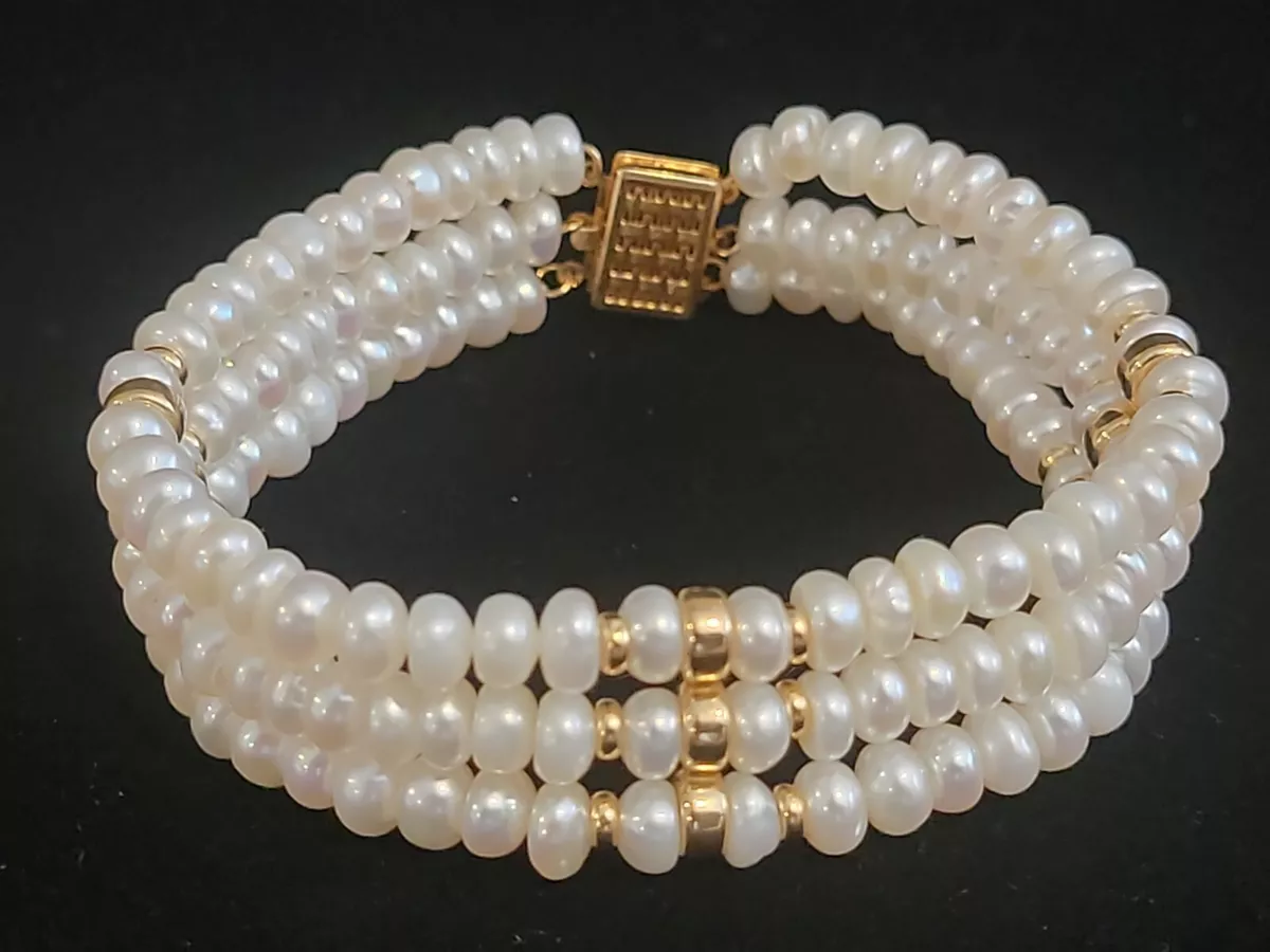 Three strand pearl bracelet deals