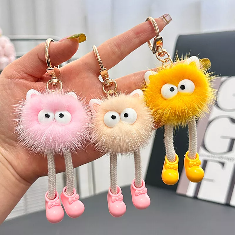 Cute With Legs Cat Ears Pom Pom Plush Bag Pendant | eBay