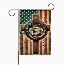 4th of July Garden Flag, Double-Sided, Linen Blend, Cross Eagle Theme, Patriotic