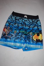 Boys BATMAN SWIM TRUNKS Blue Green Gray GOTHAM CITY Black Bats LINED Size 4-5