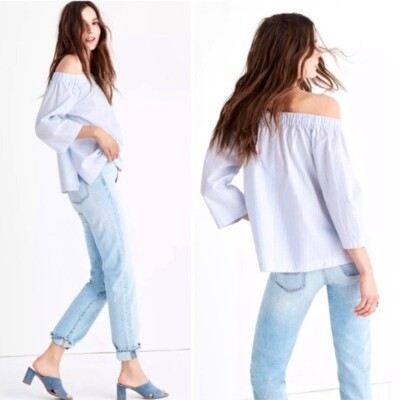 #ad #ad Madewell Clean Off the Shoulder Blouse Top Stripe Blue Women Size M #G2082 $35.00