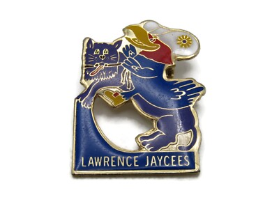 Vintage Lawrence KS Jaycees Pin KU Jayhawk KSU Wildcat Mascot Enamel Lapel Pin