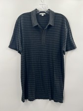 James Perse Men  s Short Sleeve Gray Navy Striped Polo Lightweight Size Small