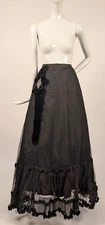 VICTORIAN 19TH C BLACK SWISS DOT NET SKIRT W SILK RUFFLES + CUT STEEL ON VELVET