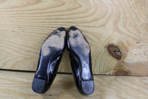 Salvatore Ferragamo Flats Black Suede 9.5 B Patent Leather Bow Slip On Shoes - Picture 6 of 9