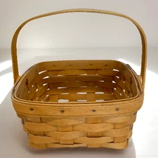 Longaberger Medium Berry Basket Swivel Handle 7" Handmade Maple Wood 1997