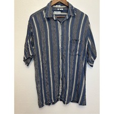 Gabicci Blue, Black, and White Striped Collared Button Down Shirt Size L