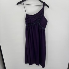 Adrianna Papell One Shoulder Cocktail Dress 10 Purple Ruched Beaded Formal Hoco