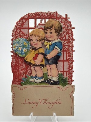 Vintage Foldout Valentine Greeting Card  Loving Thoughts  Made in Germany (L3)