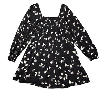 Motherhood Maternity Dress Women Medium Black Floral Smocked Square Neck Mini