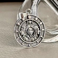 Handcrafted 925 Sterling Silver Moon Goddess Luna Deities Crescent Moon Pendant