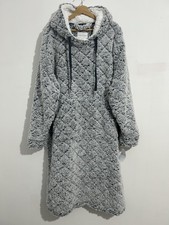 Peaches Dreams Grey Sherpa Teddy Fleece Long Hoodie Blanket Size Large/XL