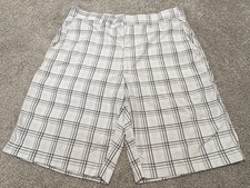 PGA Tour Golf Shorts Men's 34 Blue Plaid Flat Front Slash Pocket Casual Active