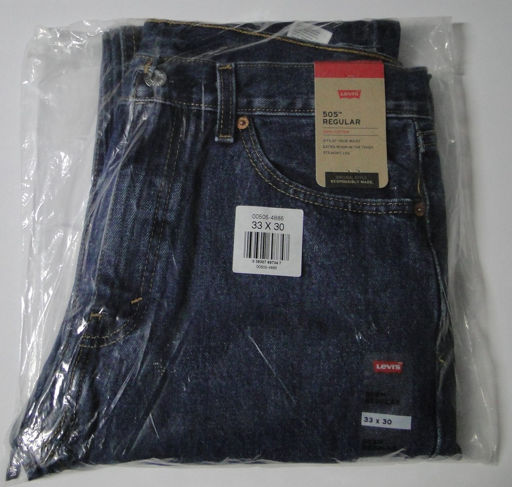 Levi Men's 505 Regular Fit Jeans, Dark Stonewash, 33W X 30L NEW SEALED ! thumbnail 5