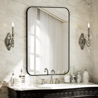 24 x 36 Rectangular Aluminum Alloy Frame Wall Mounted Bathroom Mirror with Ro...
