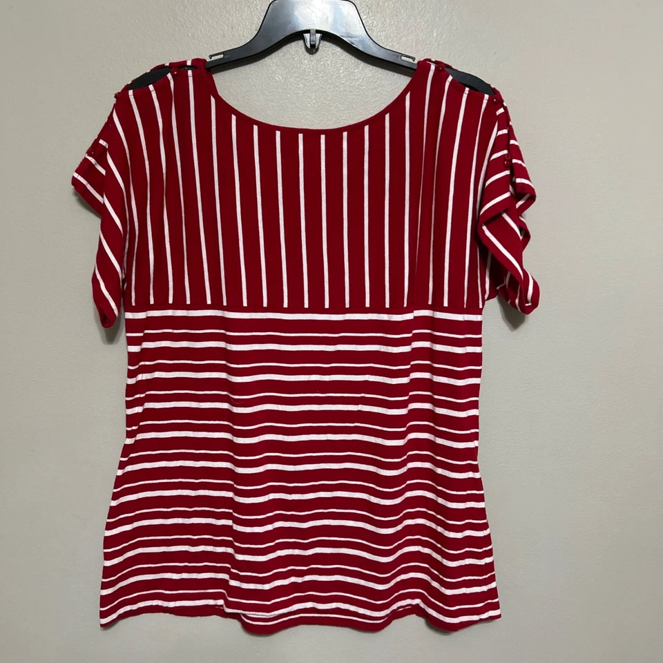 Blusa para mujer Lane Bryant 14/16 roja blanca a rayas bastón de caramelo vacaciones Navidad Foto 2 de 4