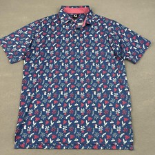 FootJoy Polo Shirt Mens Large Blue Pink Abstract Print Golf Performance Stretch