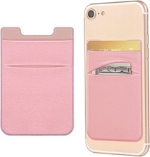 2 Pack Stick On Wallet Sleeve Cell Phone Dual Pocket Card Holder 2Pack Pink