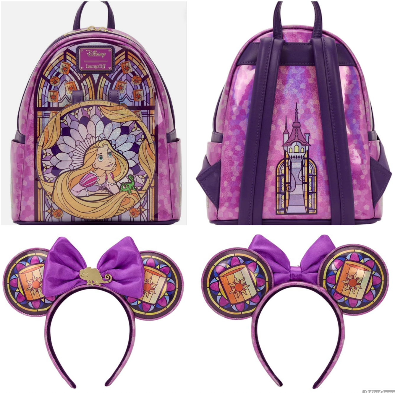 EXCLUSIVE Loungefly Disney Rapunzel Stained Glass Backpack bag  + Ears SET - NWT