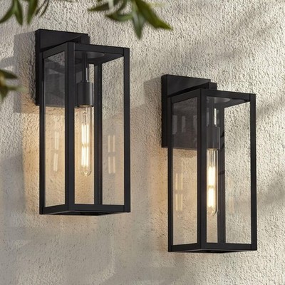 Modern Outdoor Wall Light Fixtures Set of 2 Mystic Black Rectangular Box Frame