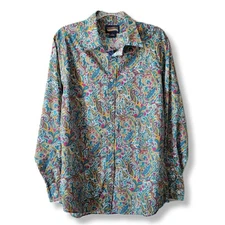 Cremieux Women Colorful Paisley Button Shirt L Stretch Cotton Preppy Career NEW