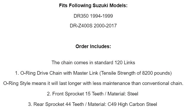 Комплект красной уплотнительной цепи привода и звездочек для Suzuki DR350 94-99 / DR-Z400S 00-17 - Изображение 2 из 4