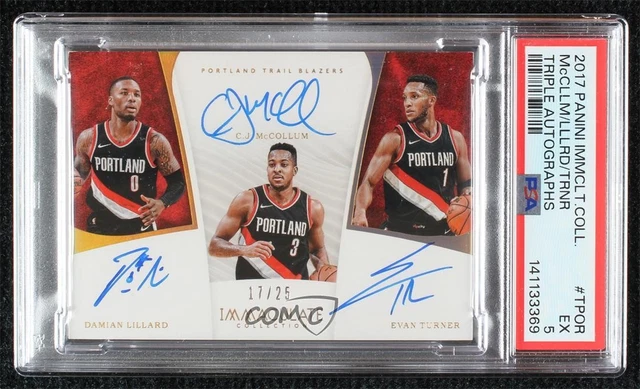 2017 Immaculate Triple Auto 17/25 CJ McCollum Damian Lillard Evan Turner PSA 5
