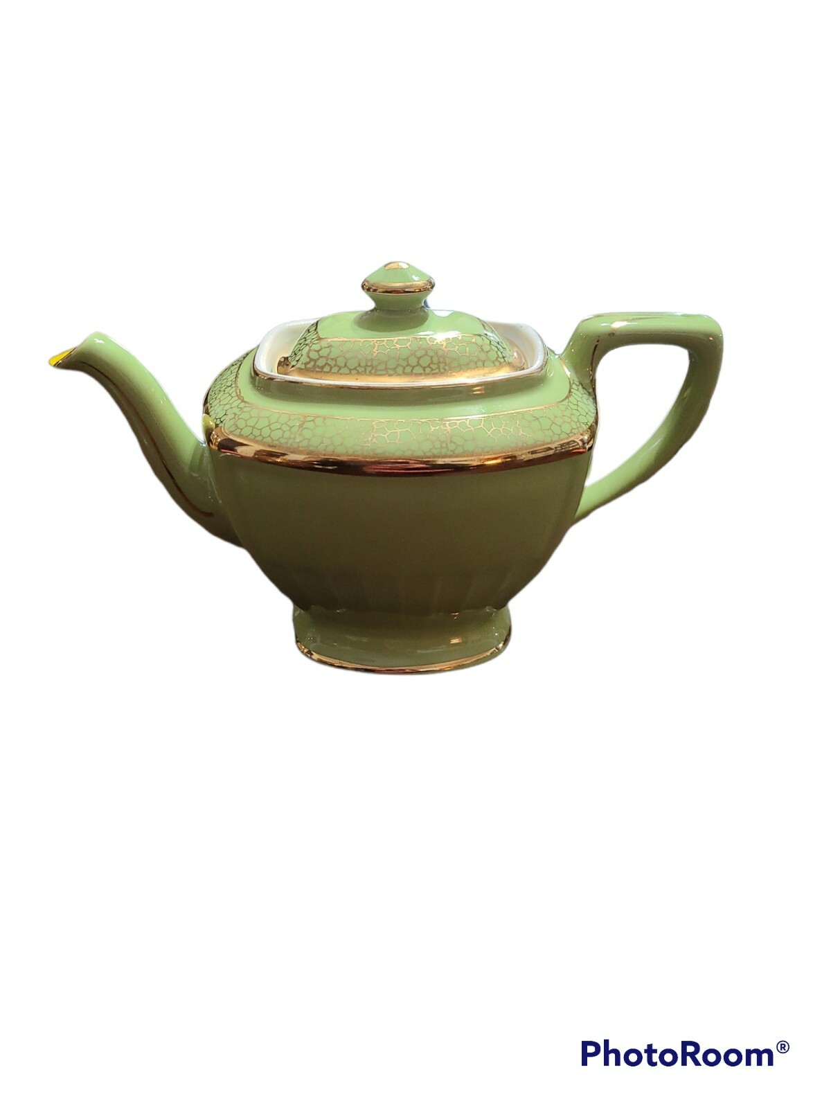 Hall China Fullsize 6 Cup Teapot Green and Gold Chips eBay