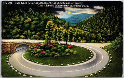Knoxville Tennessee TN, 1962 Loop-Over By Moonlight, Newfound Highway, Postcard