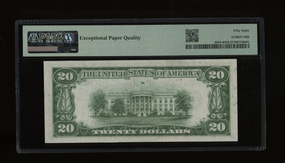 DBR 1934-A $20 FRN New York Fr. 2055-B PMG 58 EPQ Serial B88429041A - Image 2 of 2